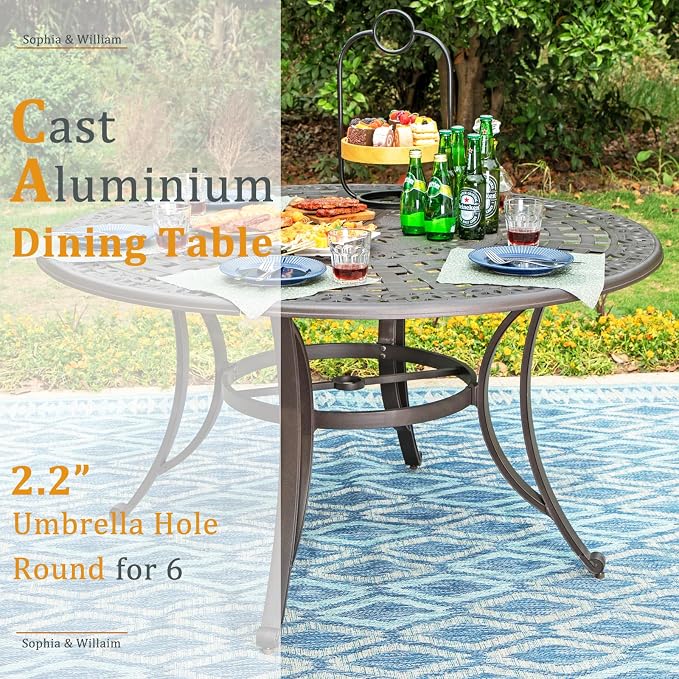 Sophia & William Outdoor Dining Table 6-Person Round Cast Aluminium, Patio - Image 4