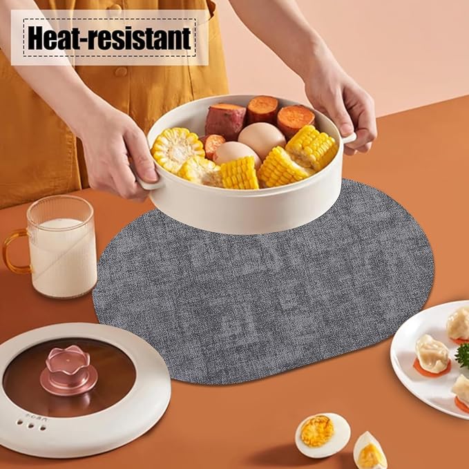 Oval Waterproof Placemats Set of 6, Heat Resistant Wipeable Table Placemats - Image 3