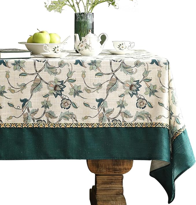 patdrea Designer Green Square Table Cloth, Vintage Floral Linen Durable by Welcometopatdrea