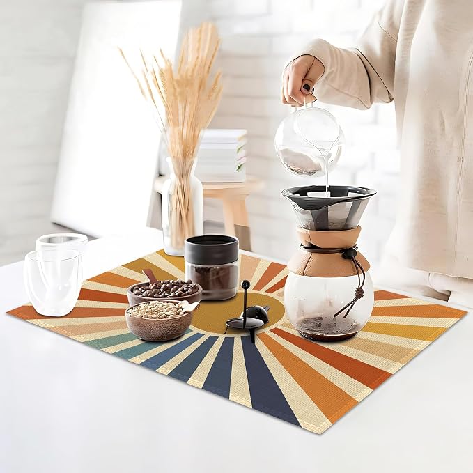 Placemats Set of 6, Vintage Boho Sun Table Mats, Sunrise Sunshine Washable - Image 3