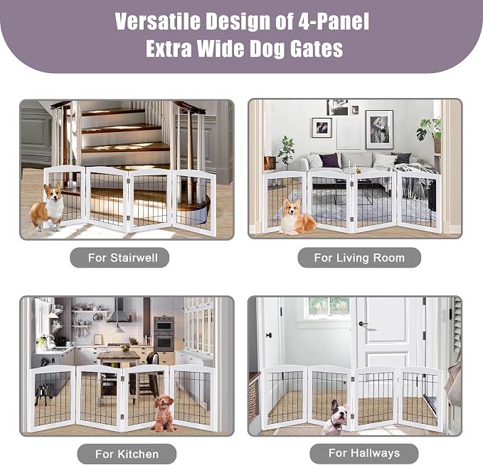 LZRS 4-Panel Extra-Wide Wooden Freestanding Dog Gate: Foldable Solid Wood and - Image 6