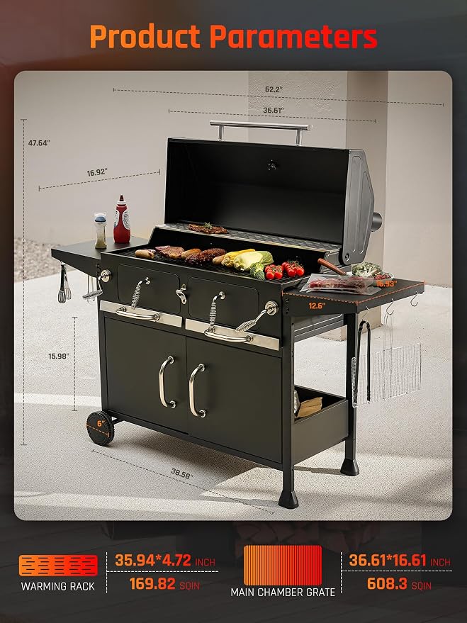 NATURAL EXPRESSIONS Charcoal Grills BBQ grill, 36 in Large Smoker Grill - Image 8