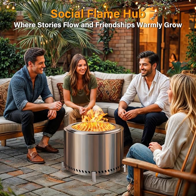 HGD 20" Smokeless Firepit with Stand, Stainless Steel Wood Burning Fire Pit - Image 6