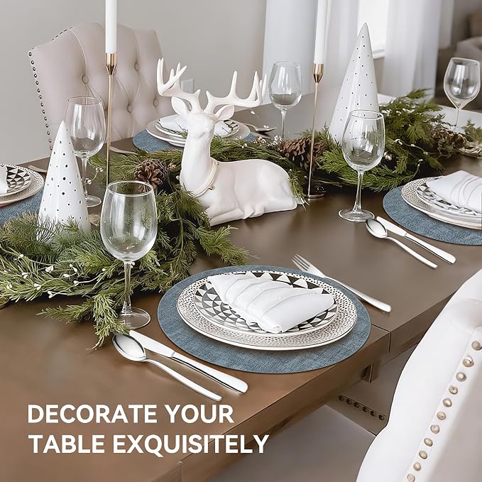 13" Round Placemats Set of 12, Reversible Faux Leather Heat Resistant Table Mats - Image 6