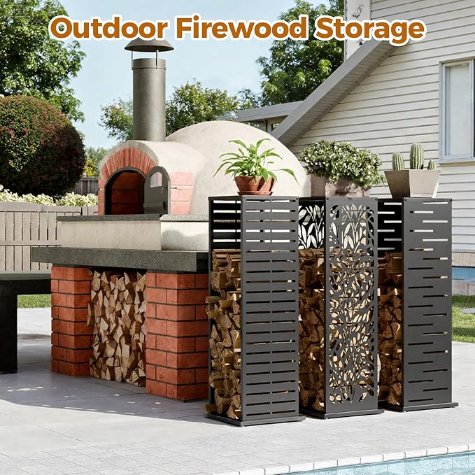 4ft Firewood Rack with Parallel Louver Pattern, Fire Wood Holder Log Storage - Image 5
