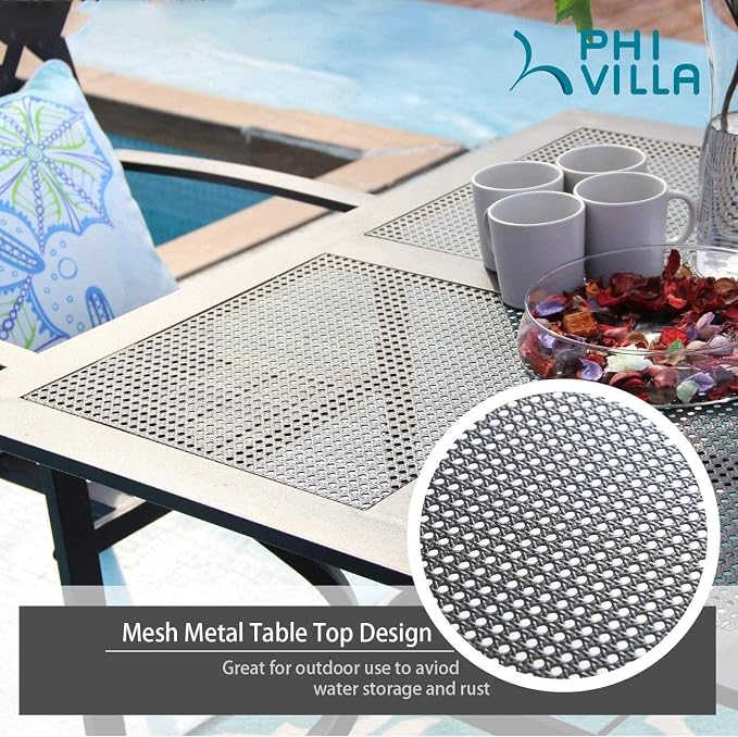 PHI VILLA 37 Inch Outdoor Dining Table Metal Steel Mesh Patio Dining Table - Image 4