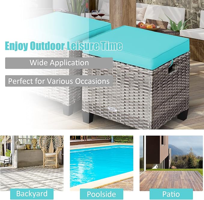 Tangkula 2 Pieces Patio Rattan Ottomans, Outdoor Wicker Footstool Footrest Seat - Image 9
