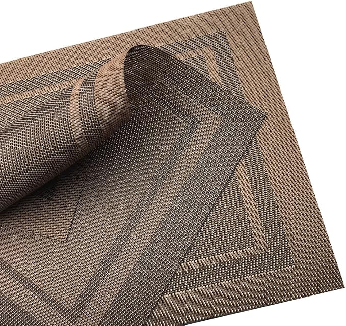 Gugrida Placemats Set of 6 Plaid Checkered Brown PVC Placemat - Image 7