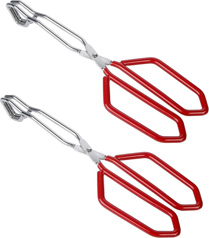 Tongs 2-Piece Set, Red 11-Inch Stainless Steel with Non-Slip Grip
