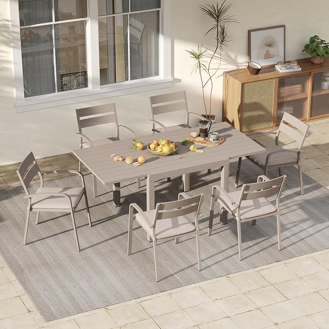 Soleil Jardin Aluminum Patio Extendable Dining Table, Adjustable Indoor Outdoor - Image 2