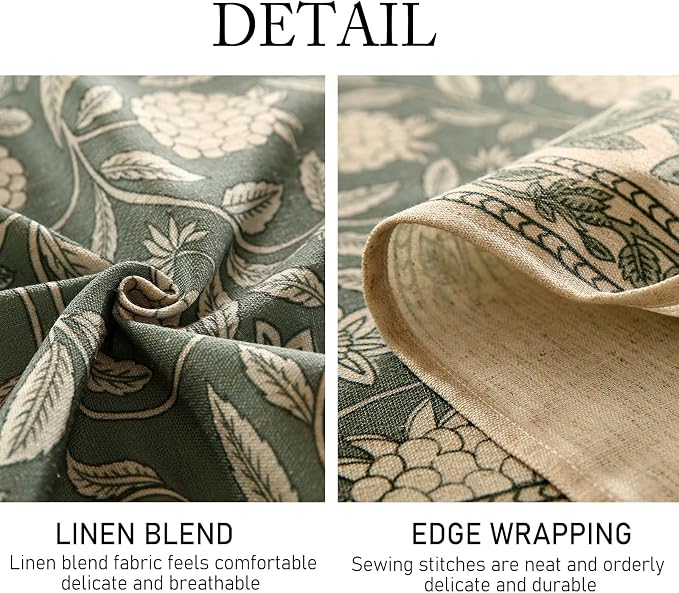 ISAENNE Designer Grayish Green Linen Square Tablecloth, Floral Elegant Stain - Image 6