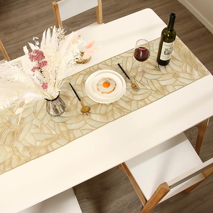 FAVE Gold Table Runner 72 inches Long Heat Resistant Hallowed-Out Vinyl - Image 6