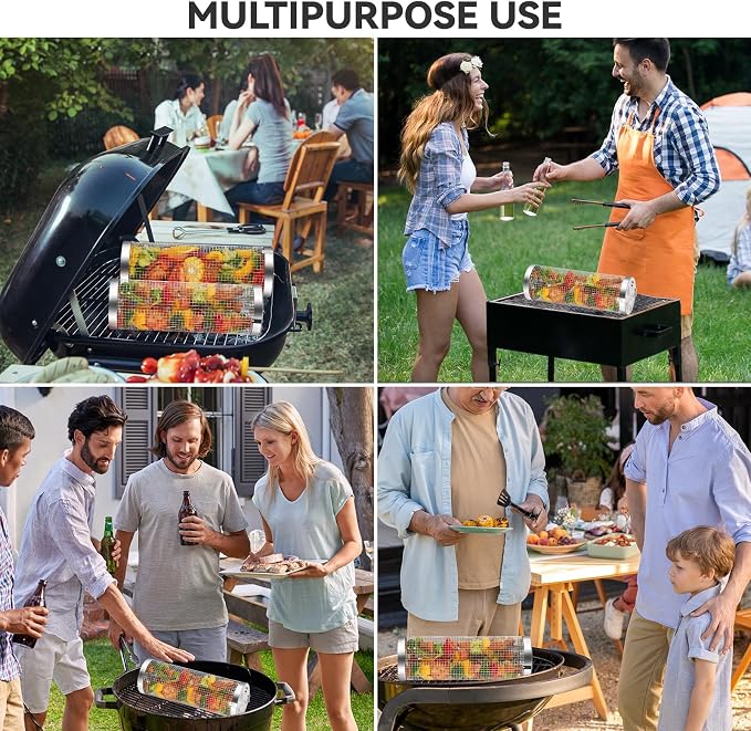 ZORMY 2pcs Rolling Grill Baskets, Grill Veggie Basket, BBQ Baskets - Image 7