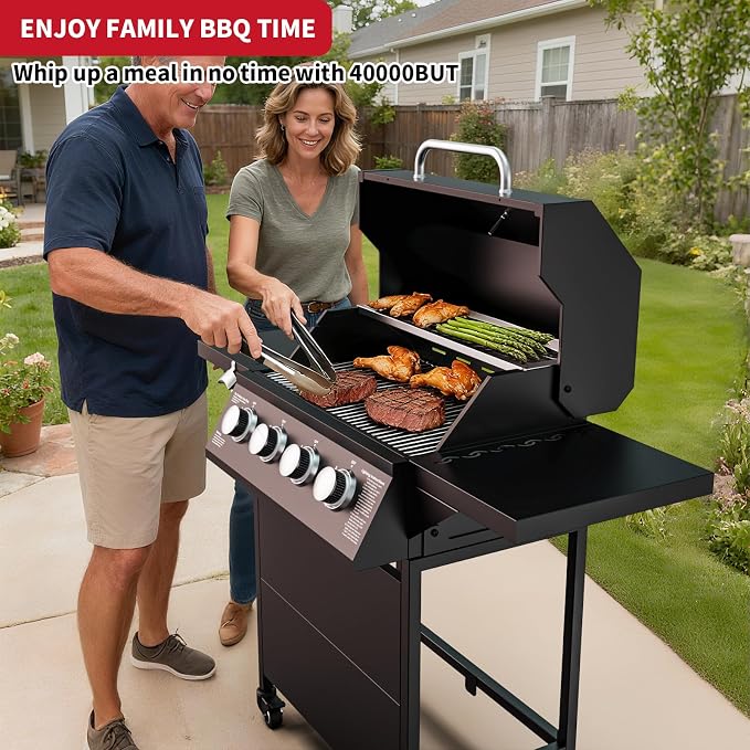 4-Burner Propane Gas BBQ Grill, 000 BTU Output Stainless Steel Barbecue Grill - Image 7