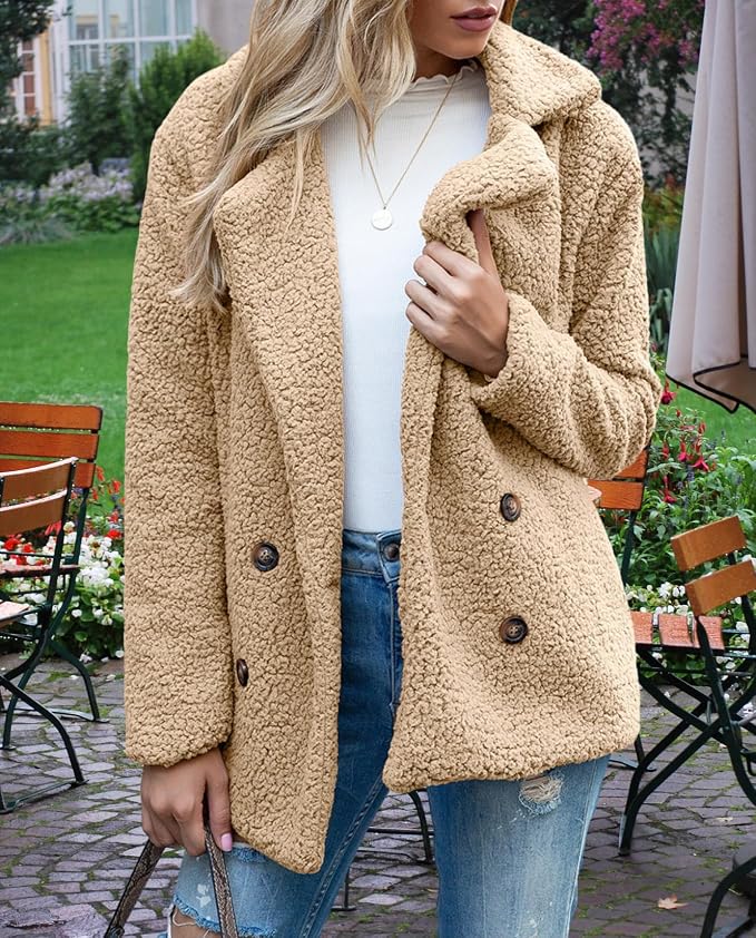 Women's Winter Warm Plush Cardigan Fuzzy Fleece Lapel Jacket - Image 3