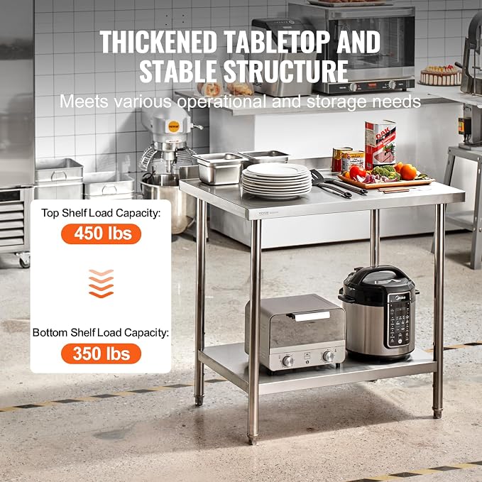 VEVOR 24 x 36 x 36 Inch Stainless Steel Work Table, Commercial Food Prep - Image 5