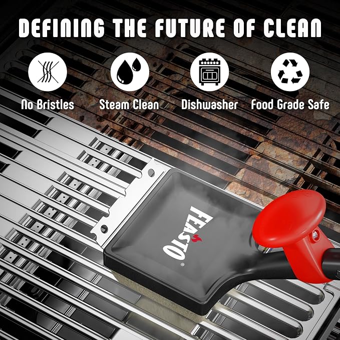 Grill Brush with Steam and 2 Replacement Brush Heads, 6-in-1 Bristle-Free with - Image 8