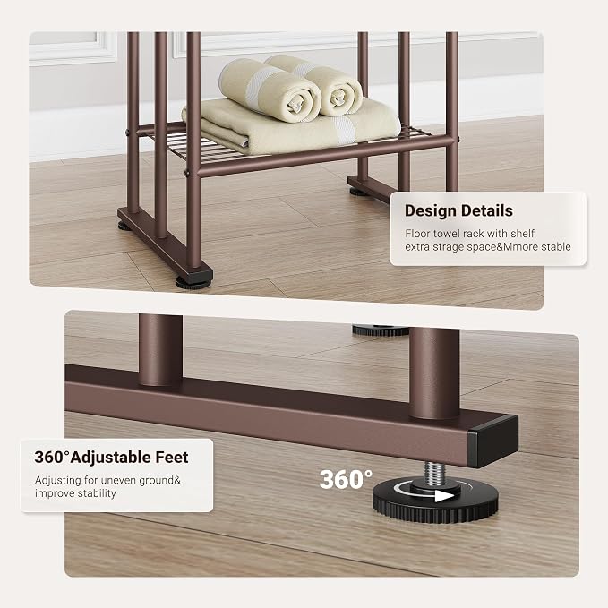 ELYKEN 3 Tier Standing Towel Rack, Freestanding Floor Towel Rack - Image 6