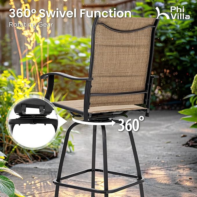PHI VILLA 3 Piece Outdoor Bar Set, Bar Height Patio Table and Chairs - Image 4