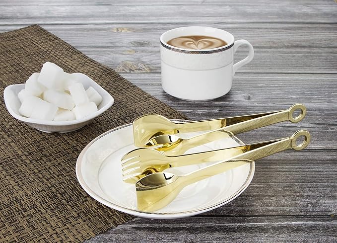 Tongs Set of 4 - Gold Plated Stainless Steel, 15.2 cm Mini