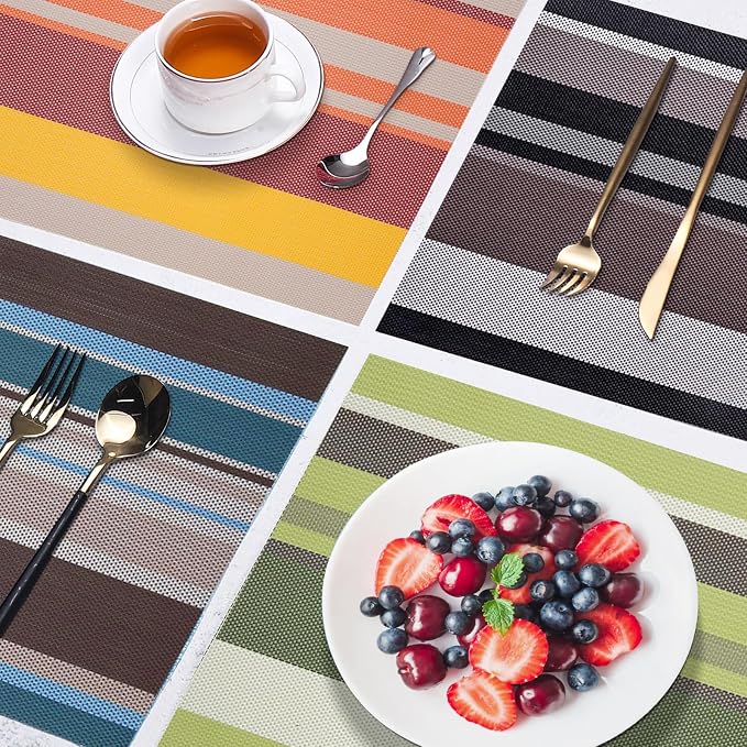 Set of 6 Colorful Striped Vinyl Placemats Heat-Resistant Washable Placemats - Image 7