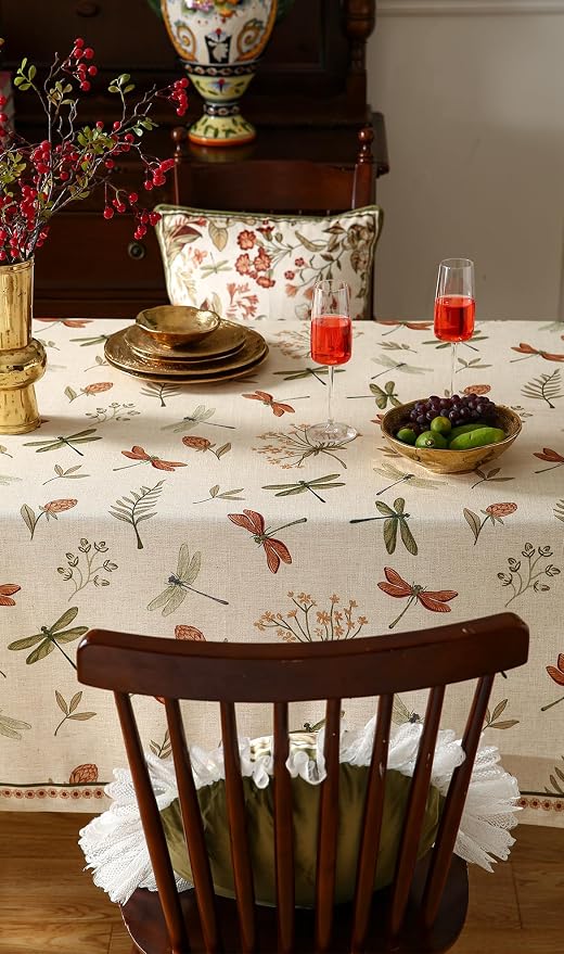 ISAENNE Designer Floral Linen Extra Long Table Cloth Rectangle, French Off - Image 4