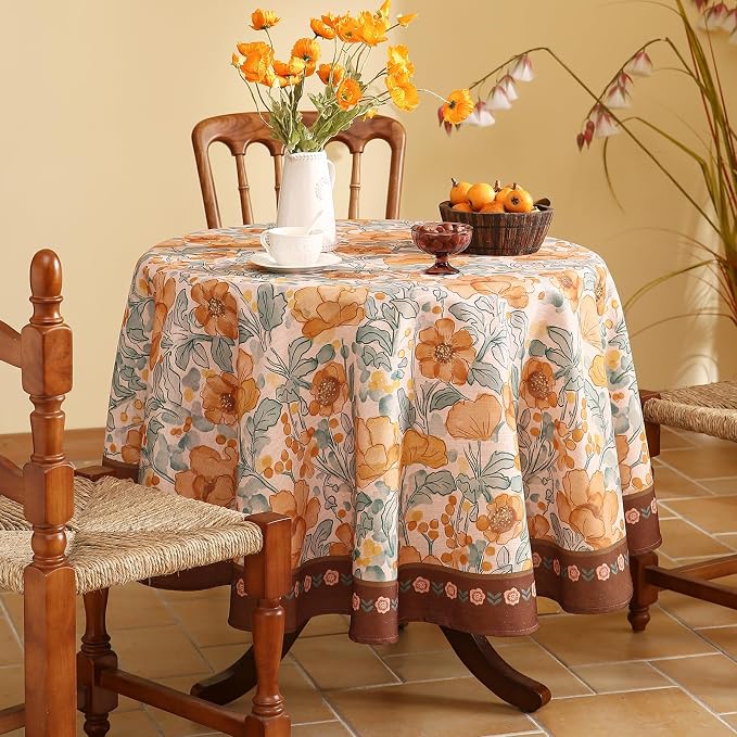 Vintage Small Round Tablecloth, Italian Linen Farmhouse Soft and Wrinkle - Image 9