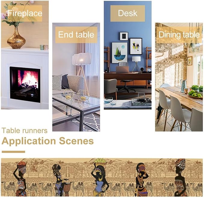 African Black Woman Table Runners, American Art Ethnic Tribe Elephant Table - Image 5