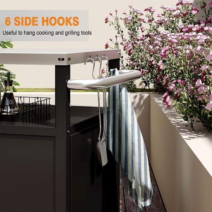 Outdoor Grill Cart with Storage Cabinet Stainless Steel Prep Stand with Storage - Image 2