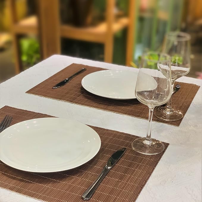 ANDSTAR Set of 12 Pcs Bamboo Placemats Natural Anti-Slip Bamboo Placemats - Image 6