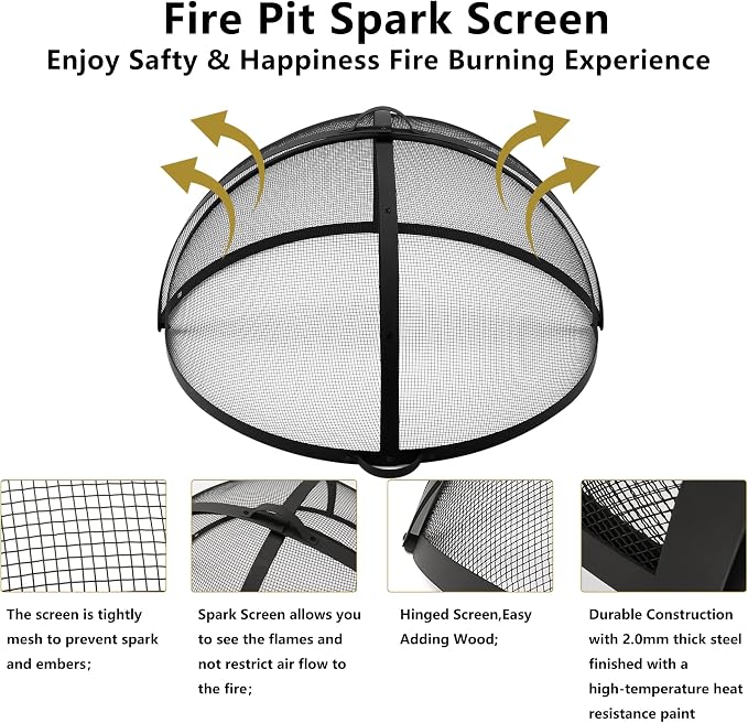 WeCooper 32In Round Fire Pit Spark Screen Cover, Outdoor Patio Easy-Opening - Image 6