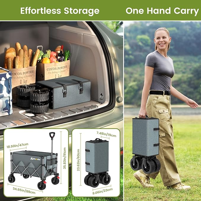 Collapsible Wagon Cart, 150L Heavy Duty Foldable Beach Wagon - Image 3