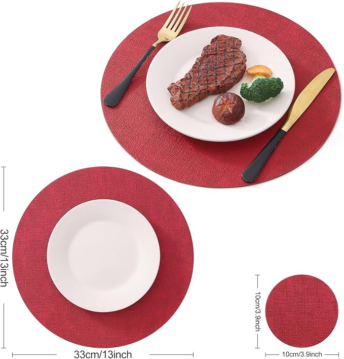 Homaxy Round Faux Leather Placemats and Coasters, Washable Dual-Side Table Mats - Image 6