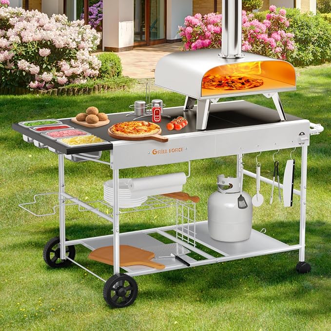 Pizza Oven Table with Topping Station, Outdoor Pizza Oven Cart, Grill Table - Image 8