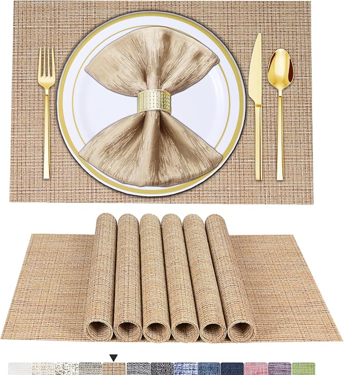 BETEAM Placemats Set of 6, Woven Vinyl Placemat by BETEAM