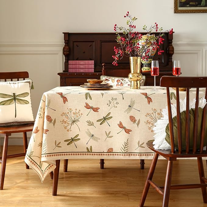 ISAENNE Designer Floral Linen Extra Long Table Cloth Rectangle, French Off - Image 2