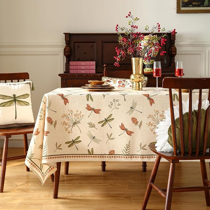 ISAENNE Designer Floral Linen Small Rectangular Tablecloth, French Off White - Image 2