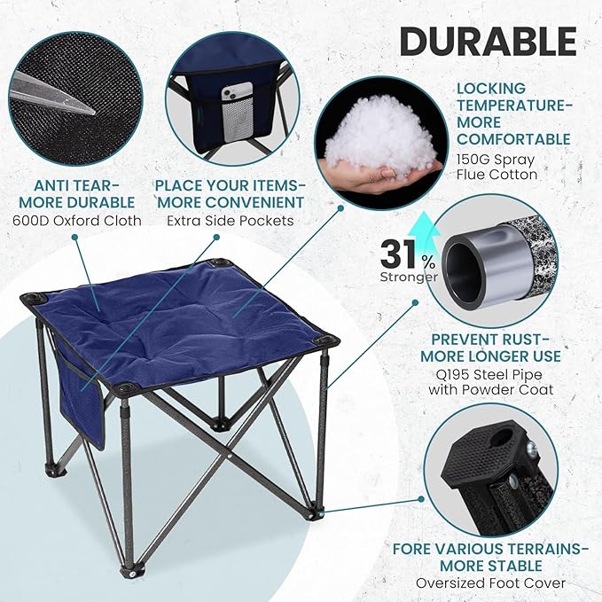FUNDANGO Folding Camping Stool, 18.1 Inch Oversized Foot Stools 400 Lbs Heavy - Image 5