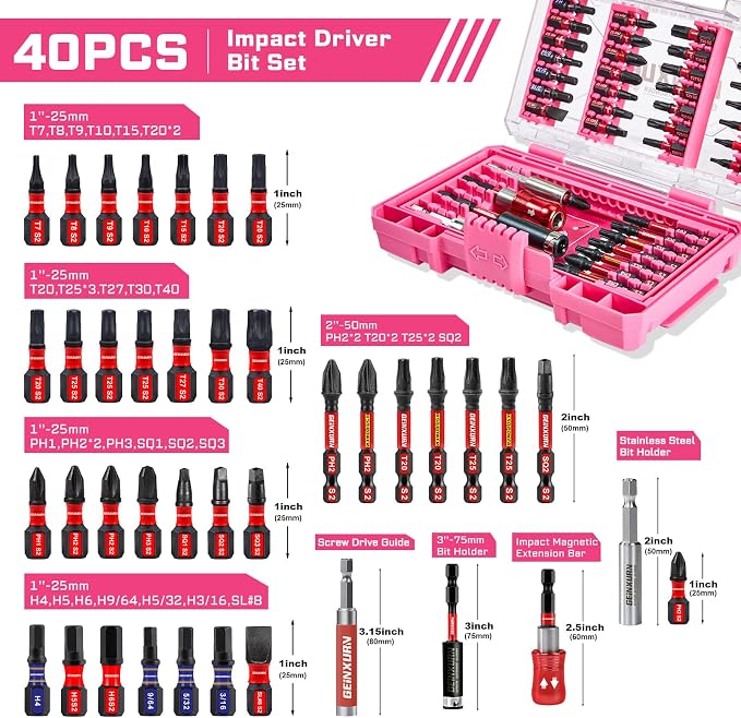 40Pieces Impact Screwdriver Bits Set, Magnetic S2 Steel - Image 2