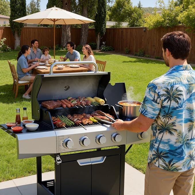Upgraded 51, 000 BTU Stainless Steel Burner Barbecue Grill, 4 Burner BBQ - Image 2