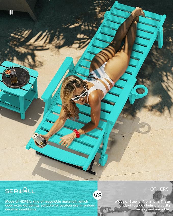 SERWALL Patio Chaise Lounge Chair Set of 2, Poly Lounge Chair - Image 7
