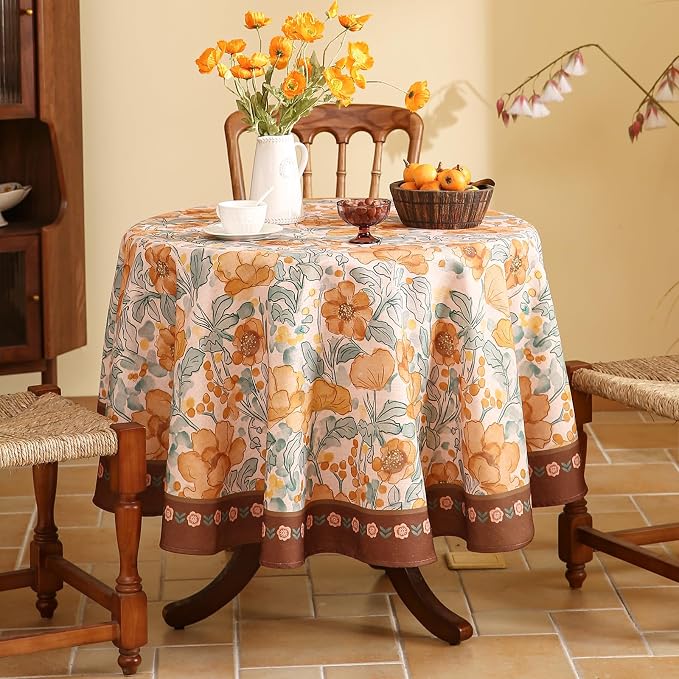 Vintage Small Round Tablecloth, Italian Linen Farmhouse Soft and Wrinkle - Image 2