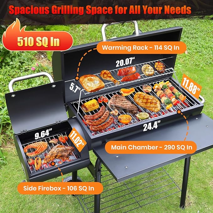 Realcook Charcoal Grills with Offest Smokers: Spacious Barrel Charcoal BBQ - Image 2