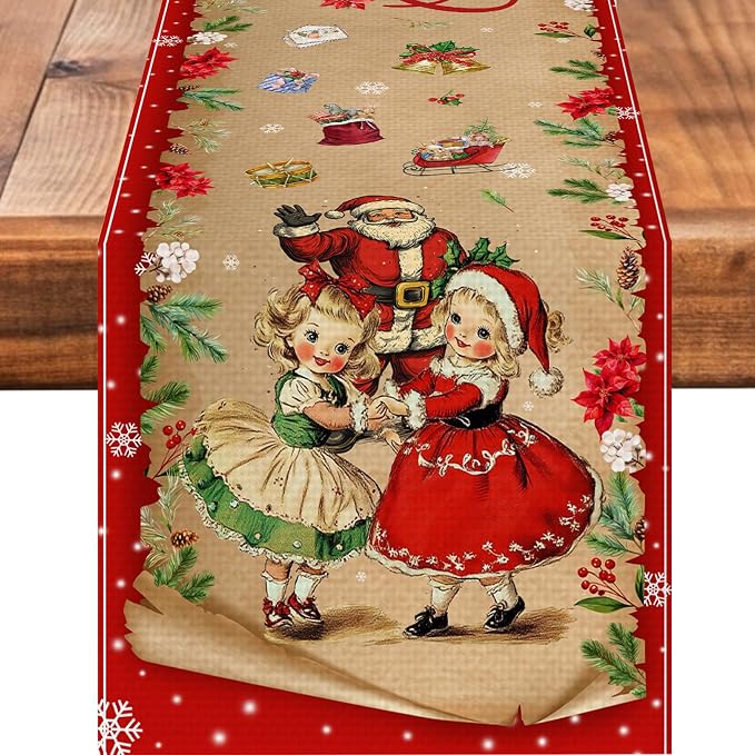 Merry Christmas Burlap Table Runner Seasonal Spring Fall Kitchen Dining Linen by Worltoldb
