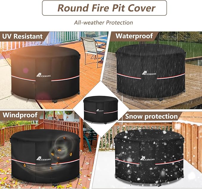 Fire Pit Cover Round 42 Inch Waterproof, Outdoor Heavy Duty Durable 600D - Image 6