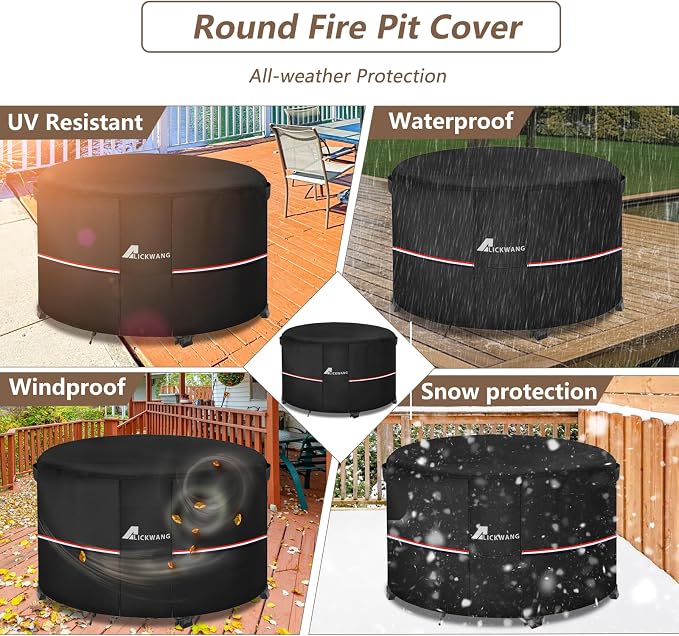 Fire Pit Cover Round 48 Inch Waterproof, Outdoor Heavy Duty Durable 600D - Image 6