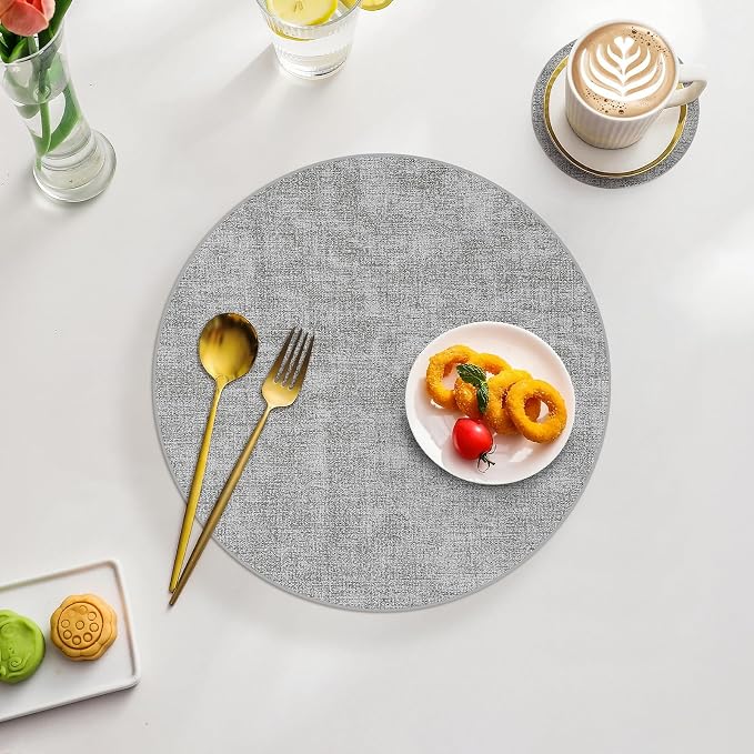 Homaxy Round Faux Leather Placemats and Coasters, Washable Dual-Side Table Mats - Image 7