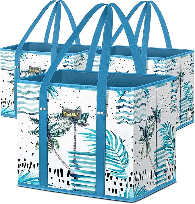 BALEINE 3Pk Reusable Grocery Bags, Foldable Shopping Bags by BALEINE