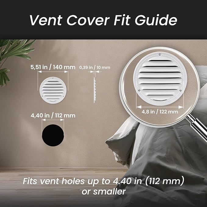 Repa Market 5-Pack 4 Inch Round Air Vent Cover/White Galvanized Steel Louvered - Image 3
