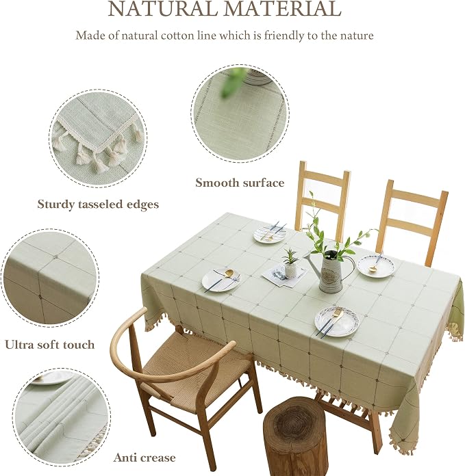 Pahajim Rustic Linen Tablecloth Cotton Rectangle Table Cloth - Image 2